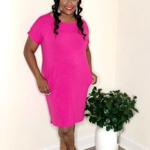 Plain Jane T shirt Dress (Hot Pink)